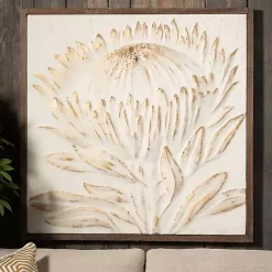 New Kirklands Home White and Gold Protea Framed Wall Plaque