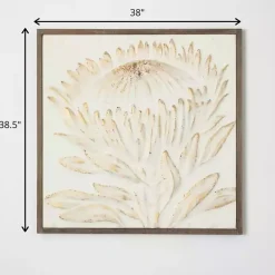 New Kirklands Home White and Gold Protea Framed Wall Plaque