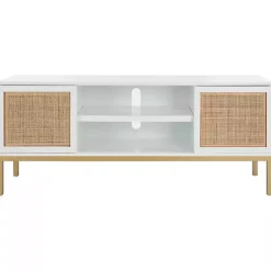 Clearance Kirklands Home and Gold Rattan Media Cabinet White