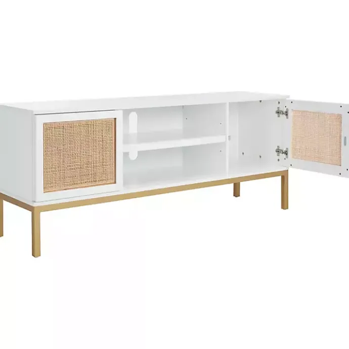 Clearance Kirklands Home and Gold Rattan Media Cabinet White