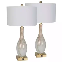 Best Kirklands Home and Gold Swirl Glass Table Lamps, Set of 2 White