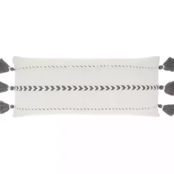 Discount Kirklands Home White and Gray Braided Stripe Lumbar Pillow