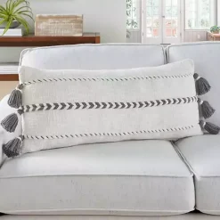 Discount Kirklands Home White and Gray Braided Stripe Lumbar Pillow