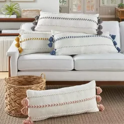 Discount Kirklands Home White and Gray Braided Stripe Lumbar Pillow