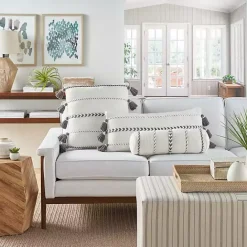 Discount Kirklands Home White and Gray Braided Stripe Lumbar Pillow