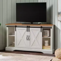 Sale Kirklands Home and Natural Sliding Barn Door TV Stand White