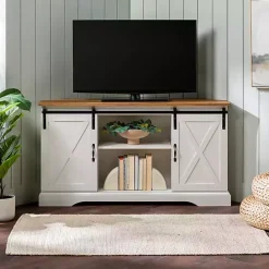 Sale Kirklands Home and Natural Sliding Barn Door TV Stand White