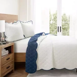 Discount Kirklands Home White and Navy Scallop 3-pc. King Quilt Set