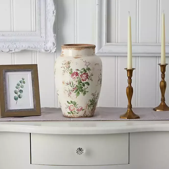 Best Kirklands Home White and Pink Floral Ceramic Vase