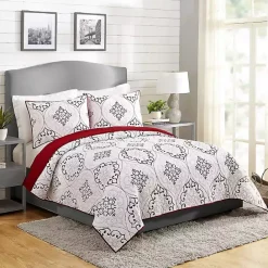 Discount Kirklands Home White and Red Pattern 3-pc. King Quilt Set