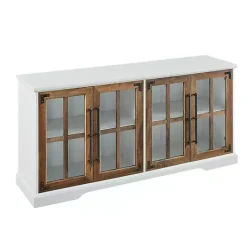 Outlet Kirklands Home and Rustic Oak Glass Door TV Stand White