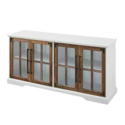 Outlet Kirklands Home and Rustic Oak Glass Door TV Stand White