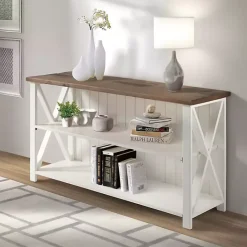 Sale Kirklands Home White and Rustic Oak Wood Farmhouse Console Table