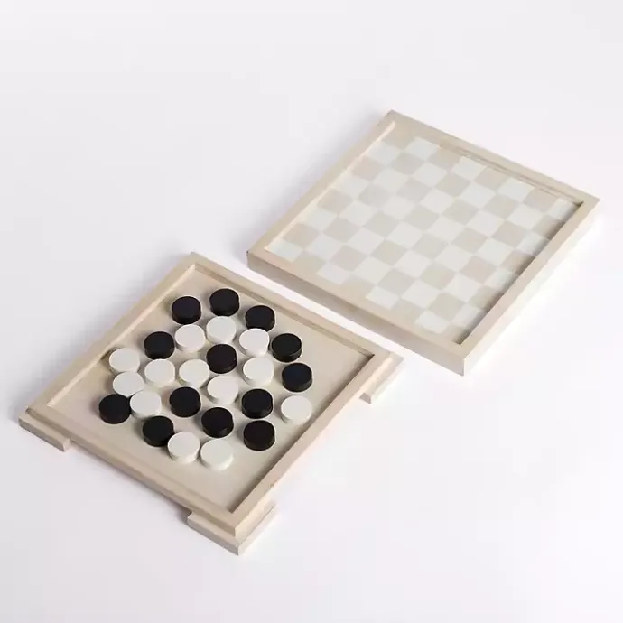 Discount Kirklands Home White and Tan Checkers Game Set