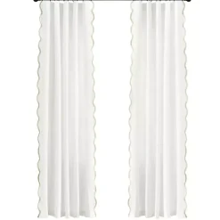 Clearance Kirklands Home White and Tan Scalloped Curtain Panel Set, 84 in.