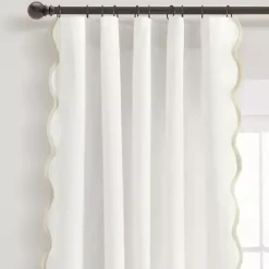 Clearance Kirklands Home White and Tan Scalloped Curtain Panel Set, 84 in.