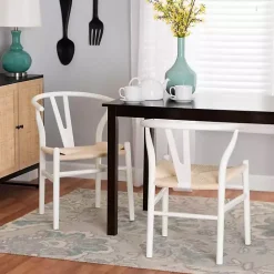 Outlet Kirklands Home and Tan Wishbone Dining Chairs, Set of 2 White