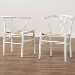Outlet Kirklands Home and Tan Wishbone Dining Chairs, Set of 2 White