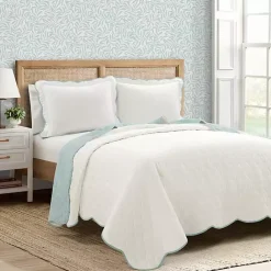 Sale Kirklands Home White and Teal Scallop 3-pc. Full/Queen Quilt Set