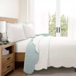 Sale Kirklands Home White and Teal Scallop 3-pc. Full/Queen Quilt Set