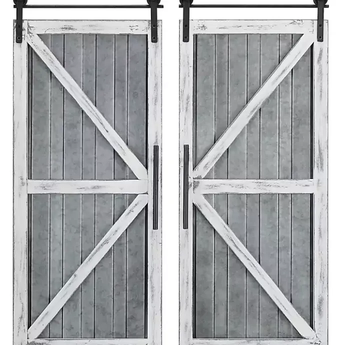 New Kirklands Home White Barn Door Galvanized Wall Plaques, Set of 2 Gray
