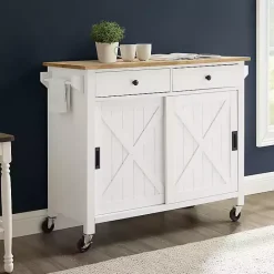 Best Kirklands Home Barn Door Kitchen Cart White