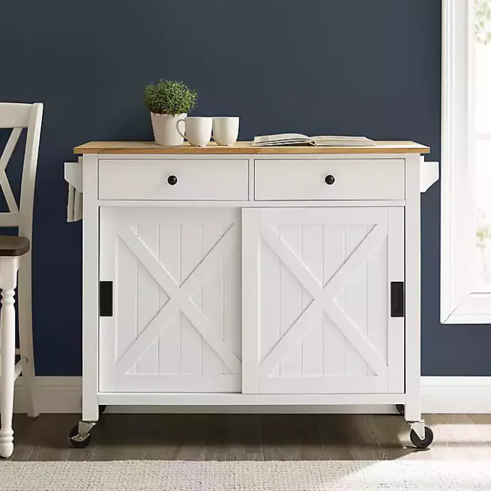 Best Kirklands Home Barn Door Kitchen Cart White