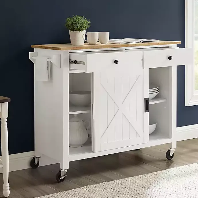 Best Kirklands Home Barn Door Kitchen Cart White