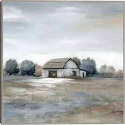 Kirklands Home White Barn in Pasture Framed Canvas Art Print Gray