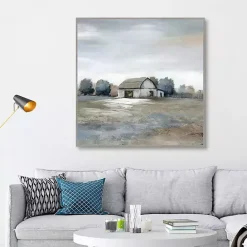 Kirklands Home White Barn in Pasture Framed Canvas Art Print Gray