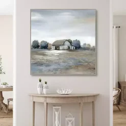 Kirklands Home White Barn in Pasture Framed Canvas Art Print Gray