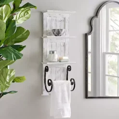 Outlet Kirklands Home White Beadboard Shelves with Towel Bar Rack