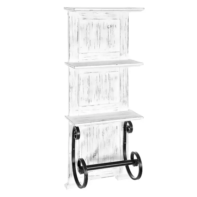 Outlet Kirklands Home White Beadboard Shelves with Towel Bar Rack