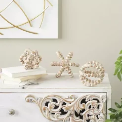 Online Kirklands Home White Beaded Boho Wooden Orbs, Set of 3