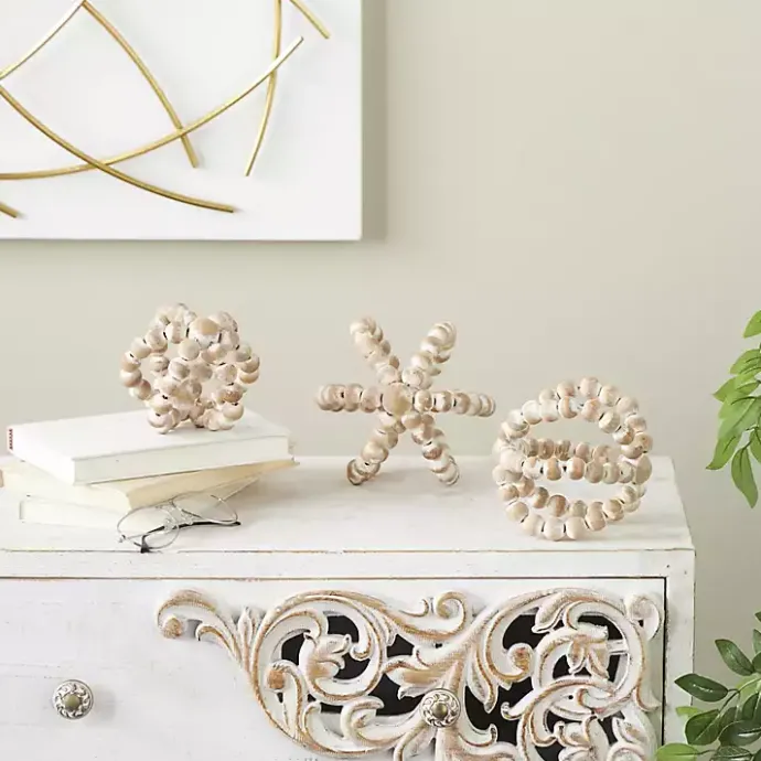 Online Kirklands Home White Beaded Boho Wooden Orbs, Set of 3