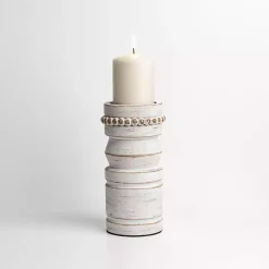 Outlet Kirklands Home Beaded Wood Pillar Candle Holder, 8 in. White