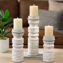 Best Kirklands Home Beaded Wood Pillar Candle Holder, 11 in. White