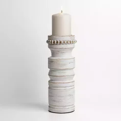 Best Kirklands Home Beaded Wood Pillar Candle Holder, 11 in. White