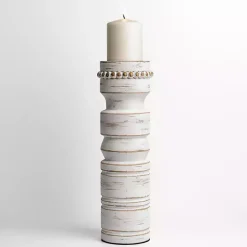 Outlet Kirklands Home Beaded Wood Pillar Candle Holder, 14 in. White