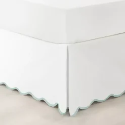 Hot Kirklands Home White Blue Scalloped Coastal King Bed Skirt