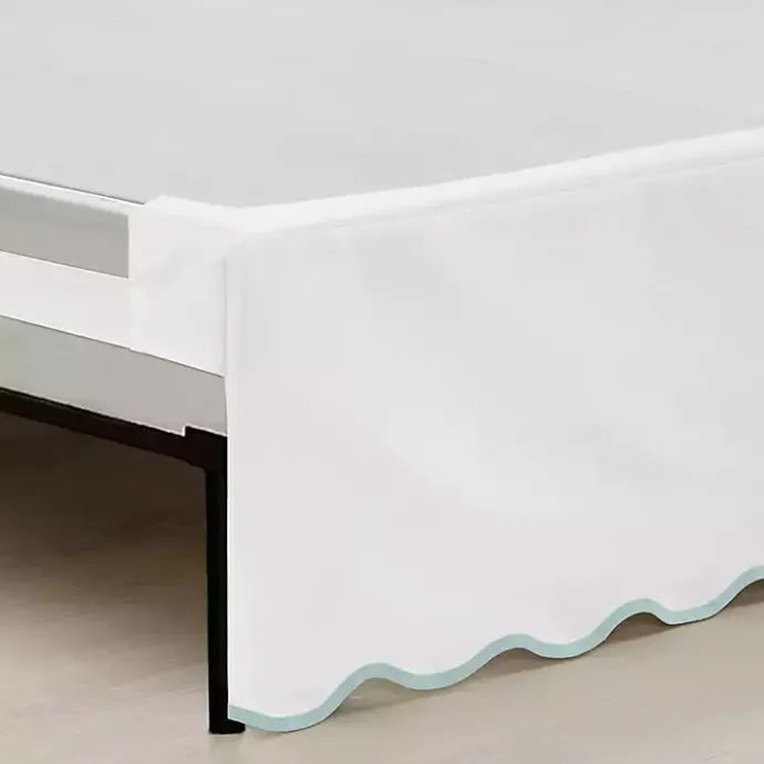 Hot Kirklands Home White Blue Scalloped Coastal King Bed Skirt
