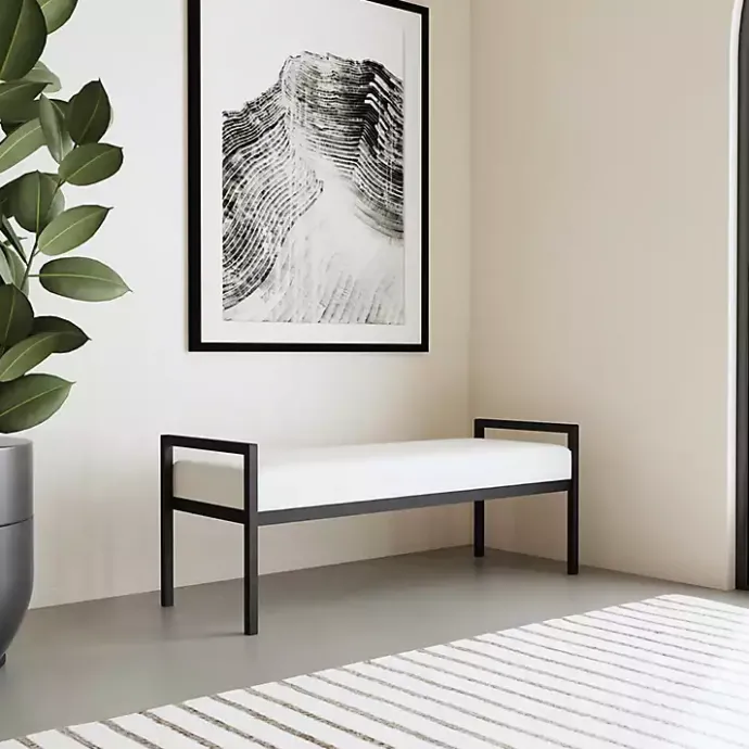 Sale Kirklands Home Boucle Black Metal Bench White