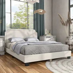 Best Kirklands Home Boucle Scalloped Corey Queen Platform Bed White