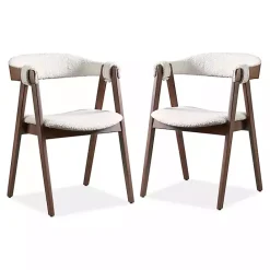 Kirklands Home Boucle Wood Penny Dining Chairs, Set of 2 White