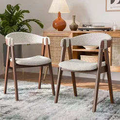 Kirklands Home Boucle Wood Penny Dining Chairs, Set of 2 White