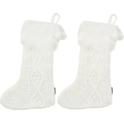 Kirklands Home Cable Knit Stockings with Fur Trim, Set of 2 White