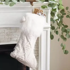 Kirklands Home Cable Knit Stockings with Fur Trim, Set of 2 White