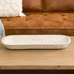 Kirklands Home Carved Mango Wood Tray White