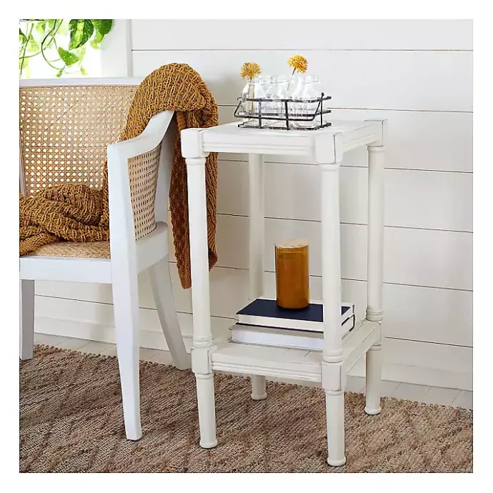 New Kirklands Home Carved Pinewood Farmhouse Accent Table White