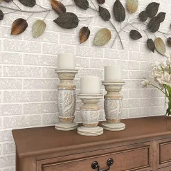 Online Kirklands Home White Carved Wood Candle Holders, Set of 3